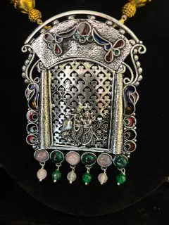 925 Silver Oxidized Pendant with Radha Krishna