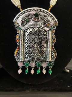925 Silver Pendant in Black Polish with Blessing Laxmi ji