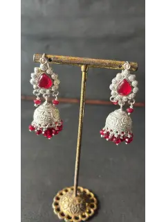 Jhumki with Red Stone
