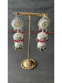 Double Manjil Jhumki Desi Look