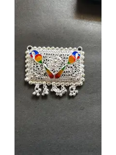 925 Square Pandant with Colorful Peacock 